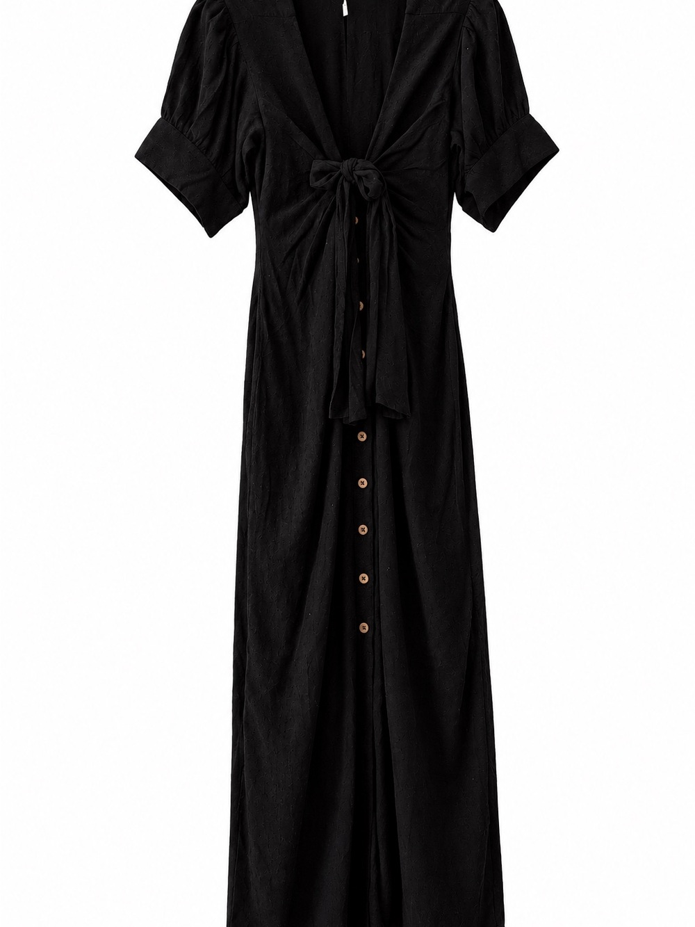 Free People Black Button-Front Tie Midi/Maxi Dress